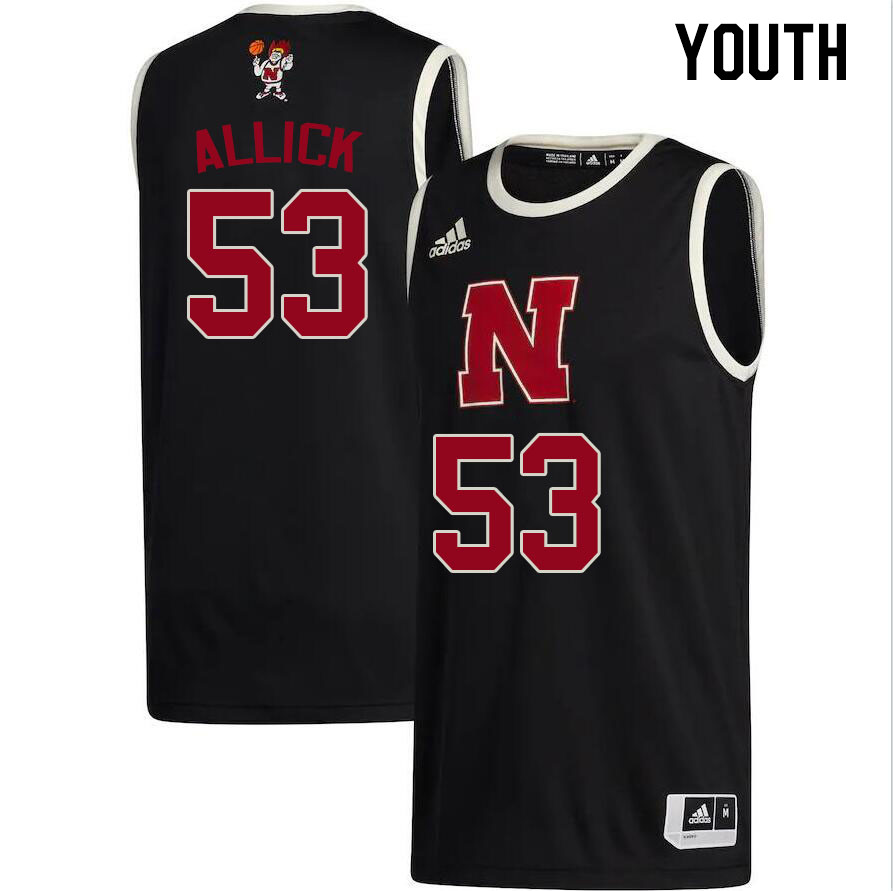 Youth #53 Josiah Allick Nebraska Cornhuskers College Basketball Jerseys Stitched Sale-Black - Click Image to Close